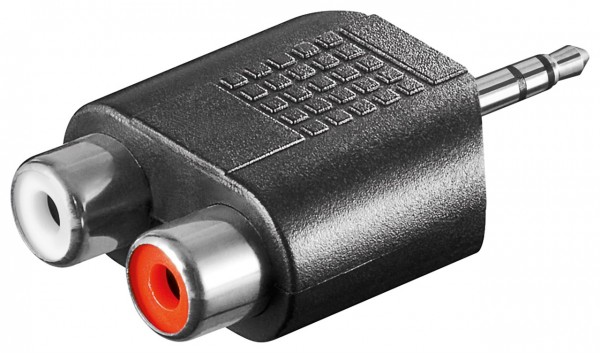 Goobay RCA-adapter, AUX-jack 3,5 mm-stekker naar 2x stereo-jack - 1x 3,5 mm-jackplug (3-polig, stereo) > 2x RCA-jack (audio links/rechts)