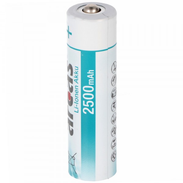 Lithium-ion batterij 18650, 2500mAh, 3,7 volt, afmetingen 67,5 x 18,5mm
