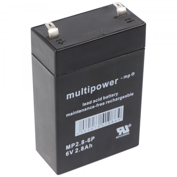 Multipower MP2.8-6 batterij PB-kabel, 6V 2800 mAh, aansluiting 4,8 mm, MP2.8-6P
