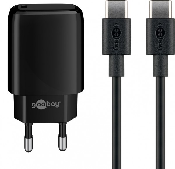 Goobay USB-C™ PD oplaadset 20W - USB-C™ voeding 20W inclusief USB-C™ kabel 1m (zwart)