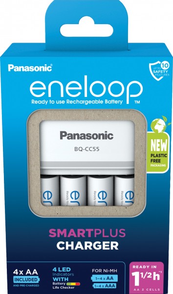 Panasonic oplaadbare batterij NiMH, universele oplader BQ CC55, AA/AAA eneloop, incl. oplaadbare batterijen, 4x Mignon 2000mAh, retail