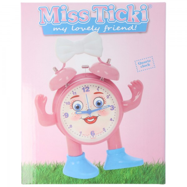 ABC leert de tijd speels, Miss Ticki de kinderwekker roze wit, inclusief batterij