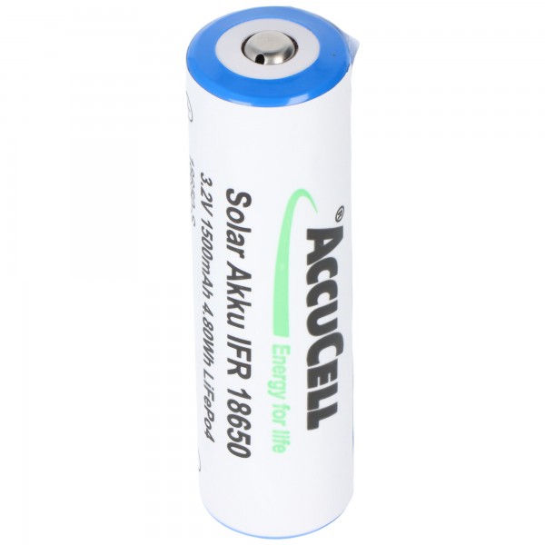 3,2 volt zonnebatterij Lithium 18650 IFR LiFePo4-batterij met onbeschermde kop, 1400-1500 mAh, afmetingen ca. 66,1x18 mm