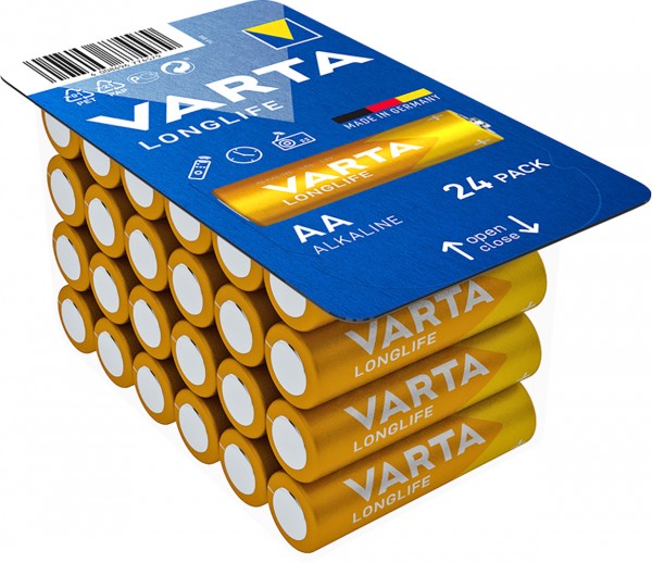 Varta Batterij Alkaline, Mignon, AA, LR06, 1.5V Longlife, Doos (24-pack)