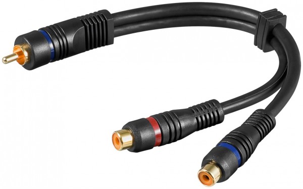 Goobay Audio Y-adapterkabel, stereo cinch-stekker naar 1x cinch-bus, OFC, dubbel afgeschermd - cinch-stekker > 2x cinch-bus (audio links/rechts)