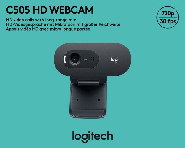 Logitech Webcam C505, HD 720p, zwart 1280x720, 30 FPS, USB, retail