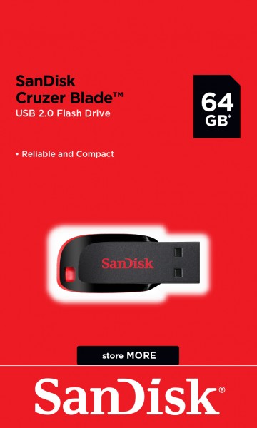 Sandisk USB 2.0-stick 64GB, Cruzer Blade SecureAccess, blisterverpakking