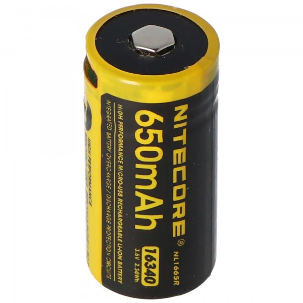 Nitecore Li-Ion batterij type 16340 - 650mAH - NL1665R
