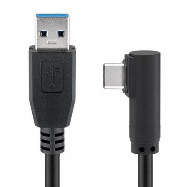 USB-C-stekker naar USB A 3.0-kabel met 90 graden stekker, zwart, voor supersnel opladen en synchronisatie met maximaal 4,5 W