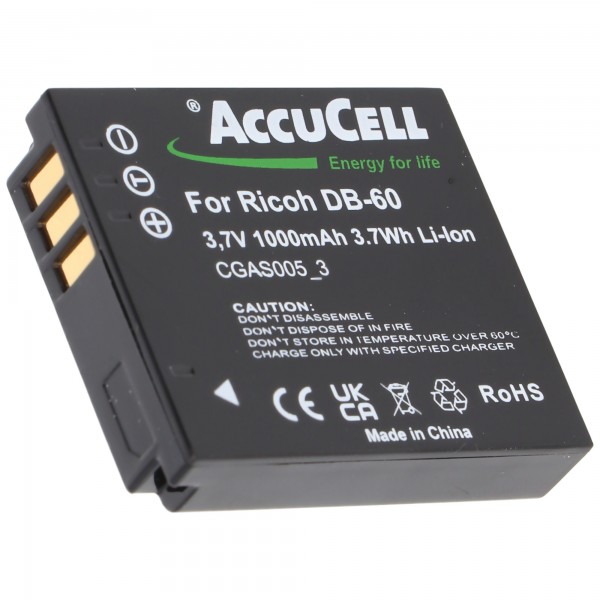 AccuCell-batterij geschikt voor Ricoh DB-60, DB-65, Caplio R3, R30, GR