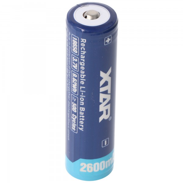 XTAR 18650 2600mAh 3.6V - 3.7V Li-Ion batterij beschermd met kop, afmetingen 68.50x18.40mm