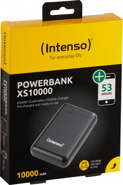 Intenso Batterij Powerbank XS10000, 5V/10.000mAh, zwart USB-A/Micro-B/-C, blisterverpakking