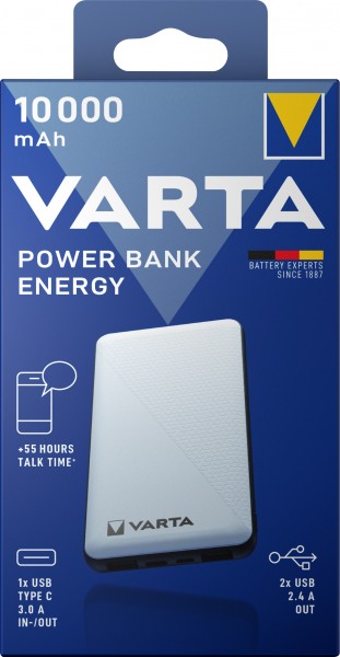 Varta accu powerbank, 5V/10.000mAh, Energy, wit 2xUSB-A/Micro-B/-C