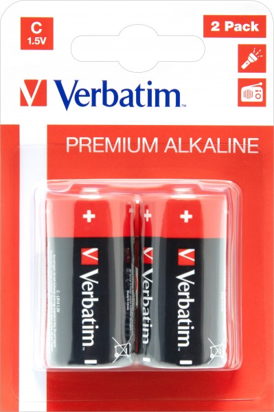 Verbatim Batterij Alkaline, Baby, C, LR14, 1.5V Premium, Retail-blisterverpakking (2 stuks)
