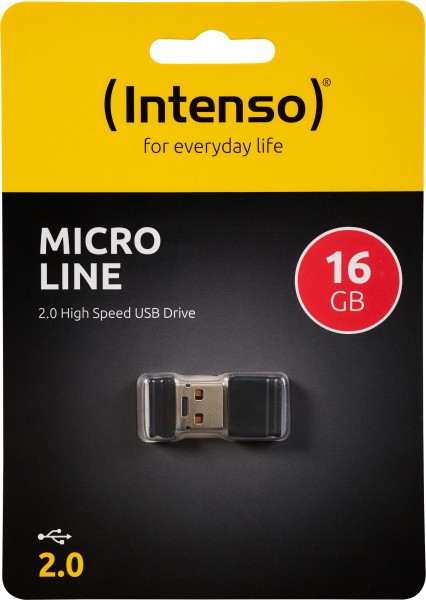 Intenso USB 2.0 Stick 16GB, Micro Line, zwart (R) 16.5MB/s, (W) 6.5MB/s, blisterverpakking