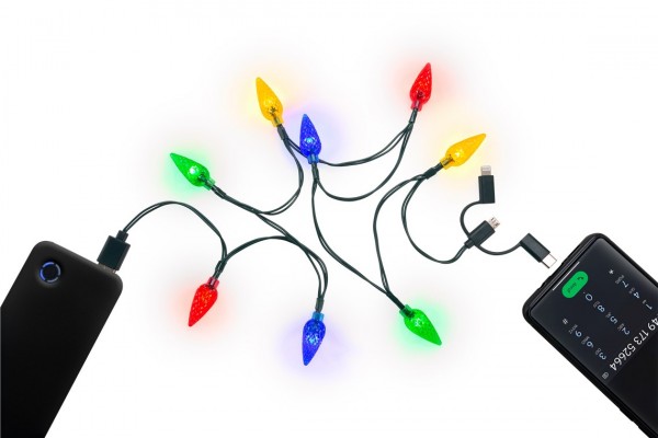 Goobay smartphone USB-oplaadkabel met LED-lampjes - met 8 kleurrijke lampjes, laadt populaire Android-smartphones, iPhones, USB-C™ en micro-USB-apparaten op