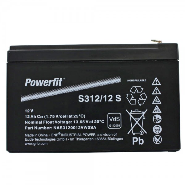 Exide Powerfit S312 / 12S loodbatterij 12 volt aansluiting 4,8 mm