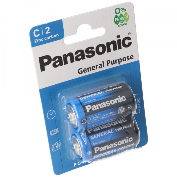 Panasonic R14BE General Purpose Baby C batterij, blisterverpakking van 2 zinkkoolstof