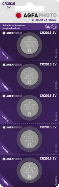 Agfaphoto Batterij Lithium, knoopcel, CR2016, 3V Extreme, retailblister (5-pack)