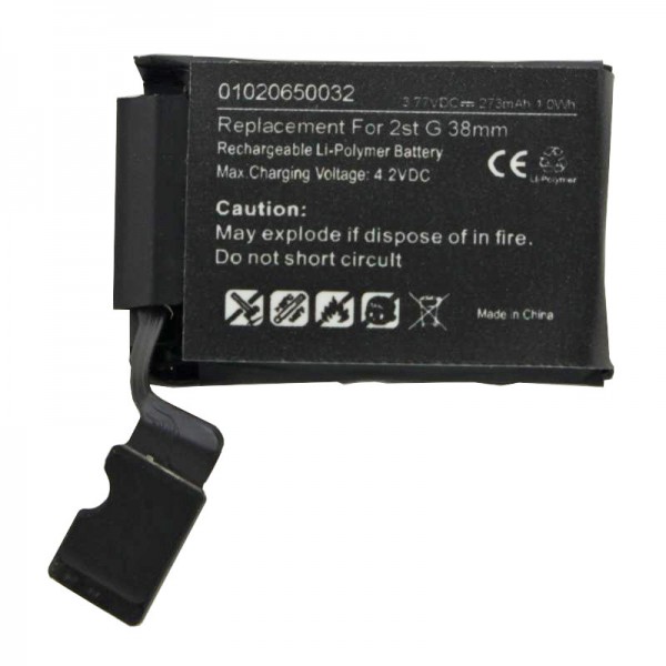 Batterij geschikt voor de Apple iWatch 2 38 mm Li-Polymer batterij A1760, 3,77 V, 273 mAh, 1,0 Wh, ingebouwd, zonder gereedschap
