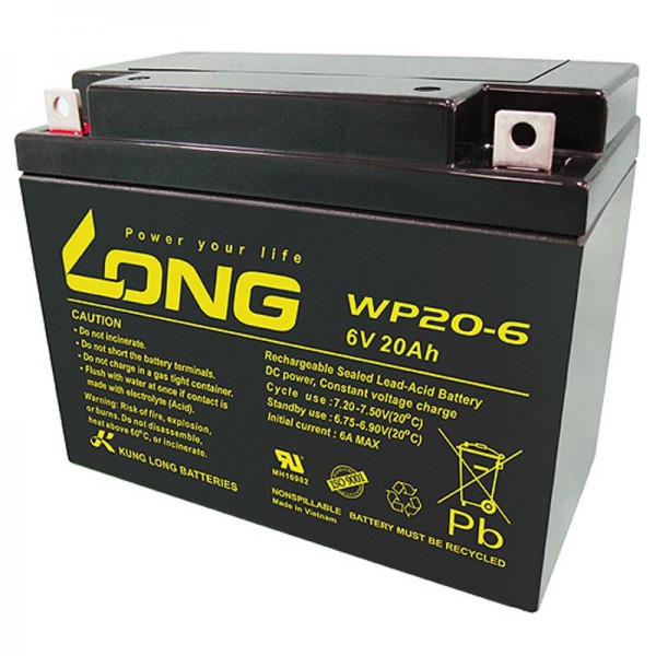 Kung Lange WP20-6 loodbatterij 6 volt 20Ah met M5 platte pool - M5 B / N contact