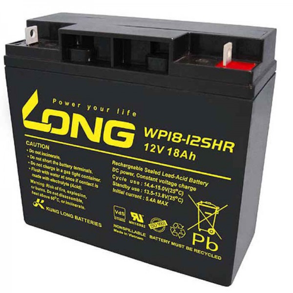 Kung Long WP18-12SHR batterij PB-kabel 12 volt met 18Ah, met M5 platte poolschroefverbinding, 181 x 76 x 167 mm