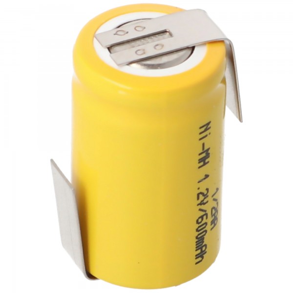 1 / 2AA-batterij met 1,2 volt spanning en 600 mAh capaciteit met soldeerlabels Z-vorm, 25,5 x 14,5 mm