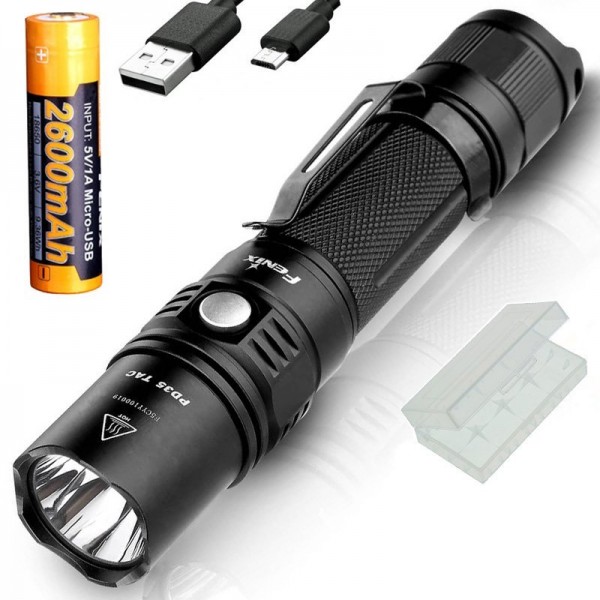 Fenix PD35TAC LED-zaklamp Cree XP-L (V5) 1000 lumen, met batterij en USB-oplaadkabel, AkkuBox
