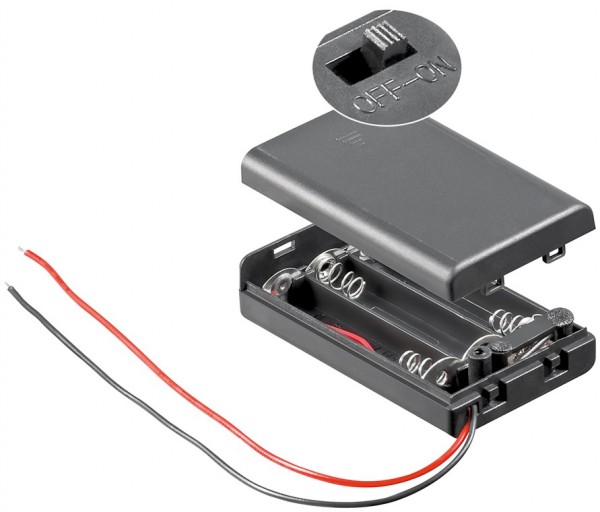 Goobay 3x AAA (Micro) batterijhouder - losse kabeluiteinden, schakelbaar, waterafstotend