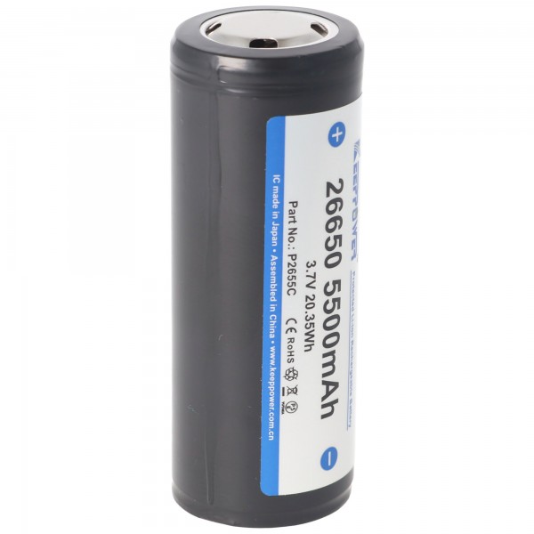 Keeppower 26650 Li-Ion batterij 5500 mAh, 3,6 V - 3,7 V 69,9 x 26,5 mm PCB-beschermd