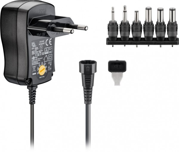 3 V - 12 V universele voeding inclusief 6 DC-adapters - max. 7,2 W en 0,6 A