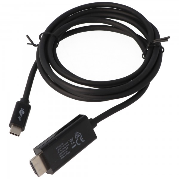 USB-C naar HDMI adapterkabel, USB-C male naar HDMI male, maakt de overdracht van Ultra HD videosignalen naar een externe monitor mogelijk