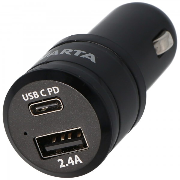 Varta 57932 Autolader Dural USB-uitgang 2.4A en USB Type C 3.0A-uitgang