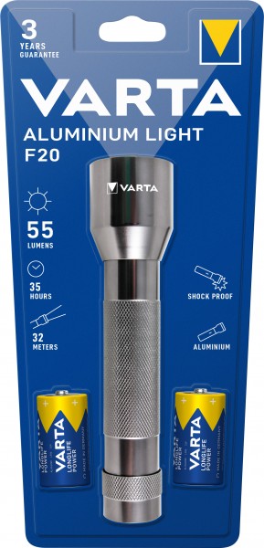 Varta LED zaklamp aluminium licht 55lm, incl. 2x batterij Baby C, retail blister