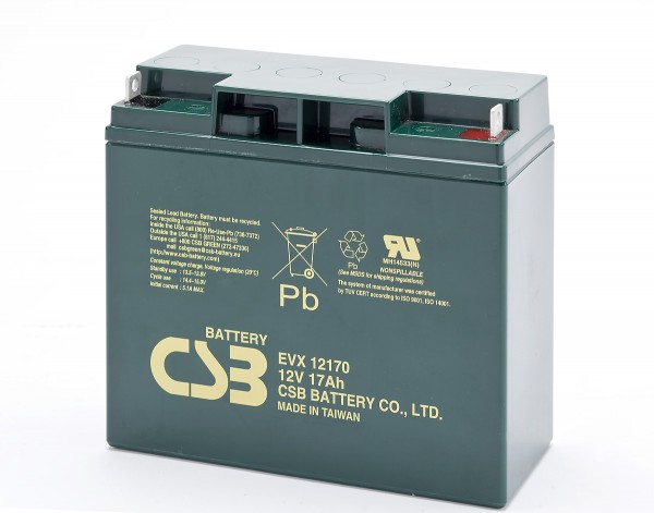 CSB-EVX12170 12 volt AGM loodzuuraccu 17Ah, 181x76.2x167mm M5 platte pool - M5 B / N cyclusbestendig + stand-by