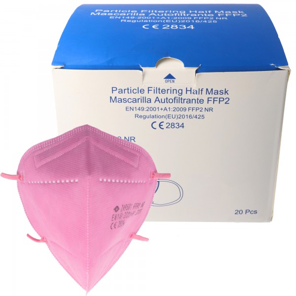 20 stuks FFP2 masker roze 5-laags, gecertificeerd volgens DIN EN149: 2001 + A1: 2009, partikelfilterend halfgelaatsmasker, FFP2 beschermend masker