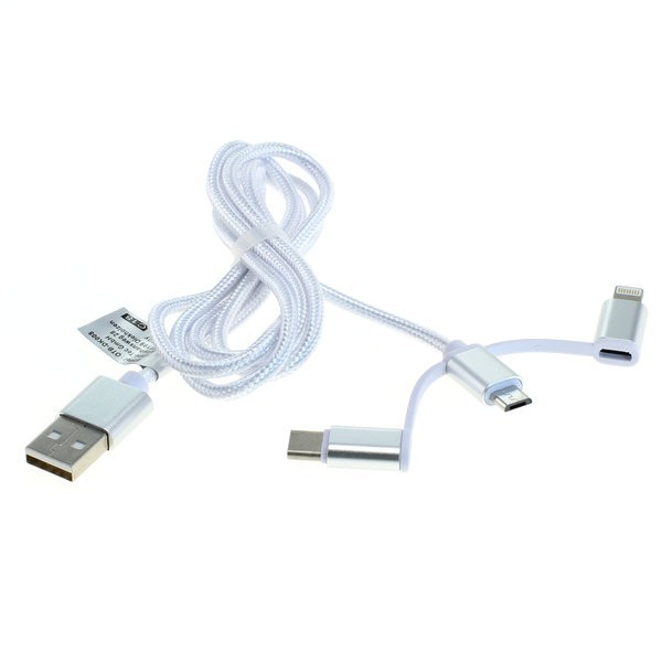 USB-gegevenskabel voor Apple iPhone XS, iPhone XS Max, iPhone XR, 3in1-connector voor iPhone, micro-USB, USB-C, met oplaadfunctie, ca. 1 meter lang, wit