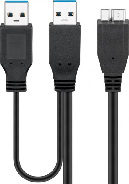 Goobay USB 3.0 Dual Power SuperSpeed Kabel Zwart - USB 3.0 Male (Type A), USB 3.0 Male (Type A) > USB 3.0 Micro Male (Type B)