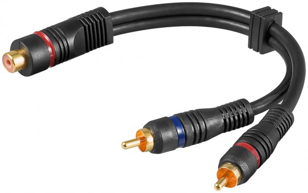 Goobay Audio Y-adapterkabel, 1x cinch-stekker naar stereo-cinch-bus, OFC, dubbel afgeschermd - cinch-bus > 2x cinch-stekker (audio links/rechts)