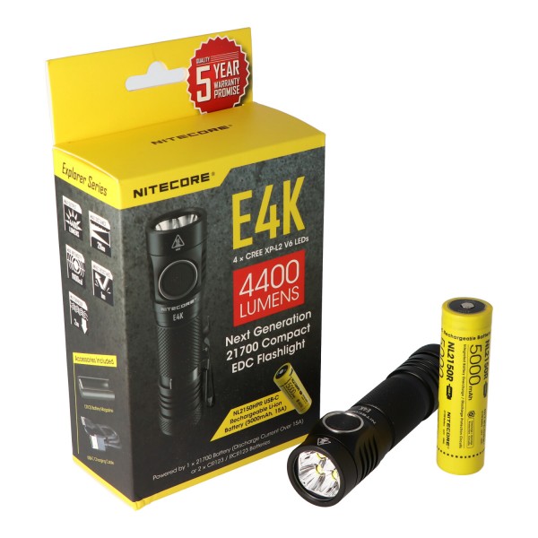 Nitecore E4K - NC-E4K LED-zaklamp van 4400 lumen met maximaal 4400 lumen incl. Batterij en AkkuSafe