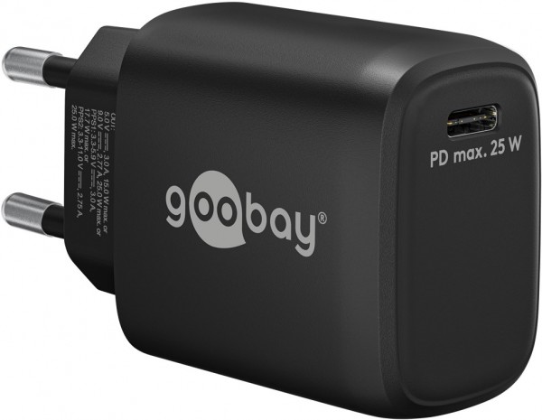 Goobay USB-C™ PD snellader (25 W) zwart - 1x USB-C™ poort (Power Delivery) - zwart