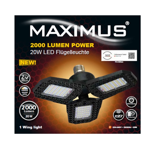 MAXIMUS LED vleugellamp 2000 lumen vermogen 20 watt IP20 E27 fitting