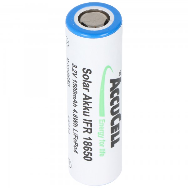 3.2 volt zonnebatterij Lithium 18650 IFR LiFePo4 batterij flattop zonder kop onbeschermd 64.5x18mm, 1100mAh