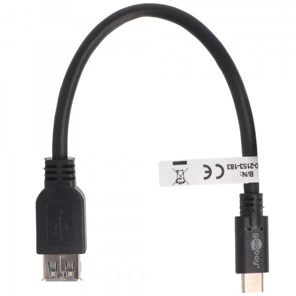 USB-C mannelijk naar USB Een vrouwelijk met zwarte kabel 20cm