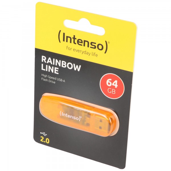 Intenso USB 2.0-stick 64GB, Rainbow Line, oranje (R) 28MB/s, (W) 6.5MB/s, blisterverpakking