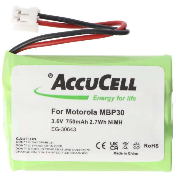 Batterij geschikt voor Motorola MBP30, NiMH, 3.6V, 750mAh, 2.7Wh