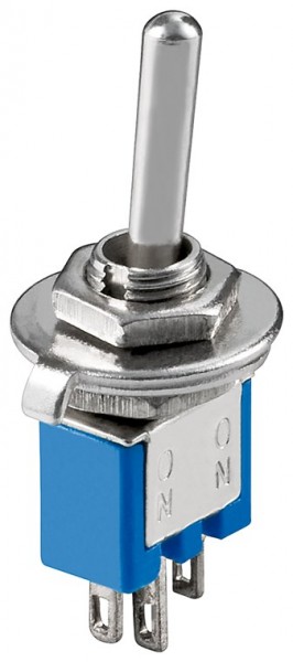 Goobay tuimelschakelaar subminiatuur, 1x UM, 3 pins, blauwe behuizing - ideaal voor doe-het-zelf of modelbouw