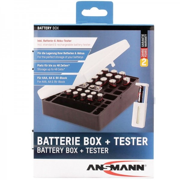 Ansmann-batterij en batterij-opbergdoos voor maximaal 24x AA, 16x AAA, 4x 9V, inclusief tester