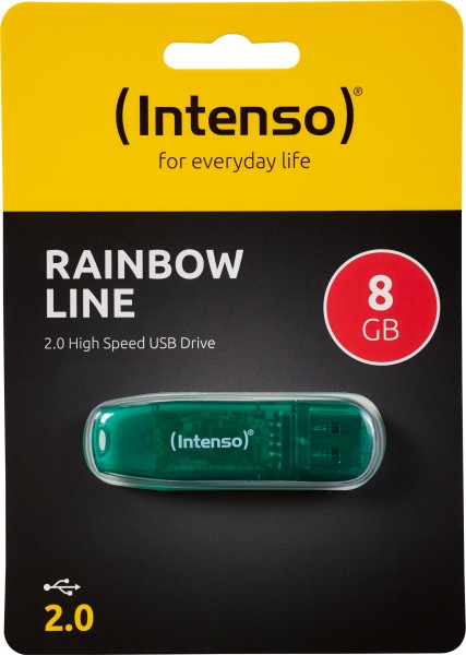 Intenso USB 2.0-stick 8GB, Rainbow Line, groen (R) 28MB/s, (W) 6.5MB/s, blisterverpakking