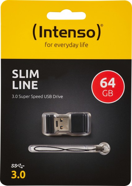 Intenso USB 3.0 Stick 64GB, Slim Line, zwart type A, (R) 100MB/s, blisterverpakking